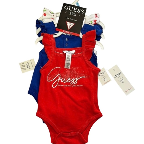 Guess Other - NWT Guess Kids (Baby Girl) Red and Blue 3 Piece Bodysuit Set 6-9 months